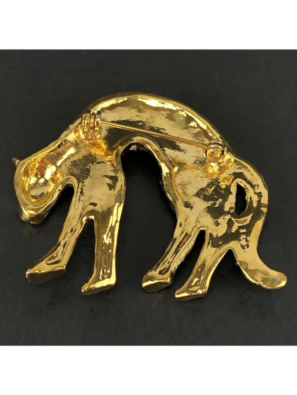 Vintage Brooch Rhinestone & Enamel Cat Leopard Gold-tone - Picture 2 of 3